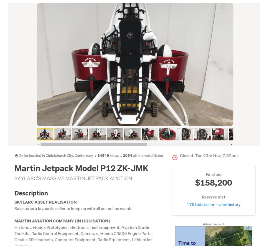 Martin Jetpack Tender and Online Auction