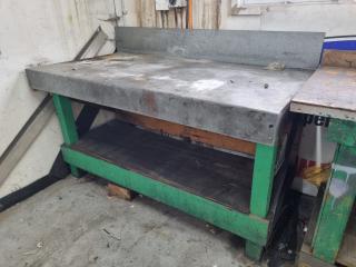 Heavy Duty Vintage Wood Workbench w/ Galvanised Steel Top