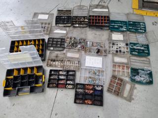 Assorted Fastening Hardware Storage Bins w/ Contents