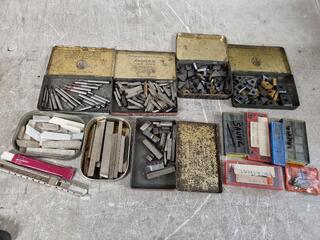 Assorted Mill Inserts, Key Steel, Lathe Steel, Drills, Engineers Chalk