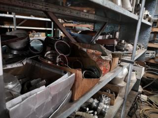 Shelf of Assorted Stainless Steel Pipe Fittings, Valves, & More