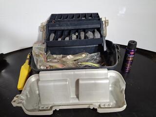 Fishing tackle box with contents