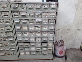 54-Drawer Steel Parts Bin Cabinet with Contents