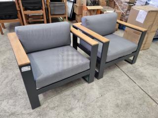 2 x Teak and Aluminium Outdoor Chairs