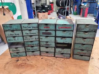 3x Vintage Steel Parts Drawer Units