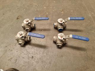 4x 1/2" 316 Stainless Steel T-Junction Ball Valves