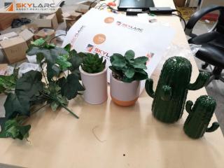 Assorted Ceramic & Plastic Cacti & Plant Decor Items