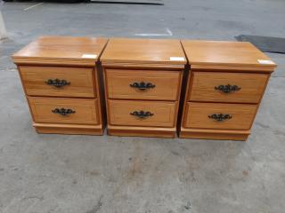 3 x Retro Hardwood Bedside Tables