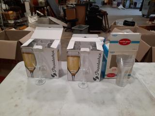 Packaged Wine Glasses (x12) and Plastic Martini Glasses (x8)