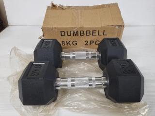 2x 8kg Hexagonal Dumbells, New