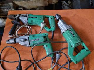 3x Assorted Hitachi Corded Drills