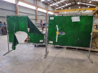2x Freestanding Welding Screen Frames w/ Green Screens