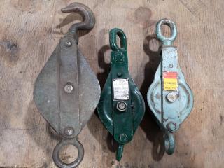3x Assorted Single & Double Pulley Snatch Blocks
