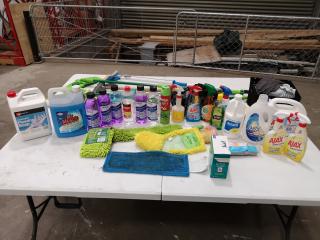 Assorted Lot of Cleaning Supplies, Mops, Accessories