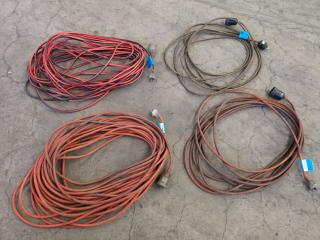 4x 10A Single Phase Power Extension Leads, Assorted Lengths