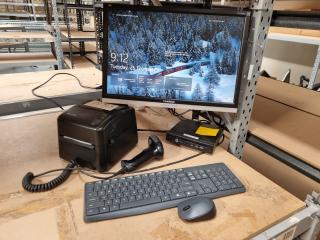 HP EliteDesk W/ Monitor, Label Printer, Barcode Scanner