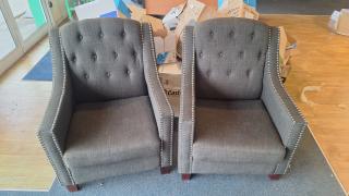 2 Studded Fabric Arm Chairs