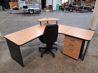 L-Shaped Office Corner Desk Workstation w/ Chair & Mobile.