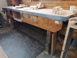 Workshop Wooden Workbench w/ Vintage Wood Vice