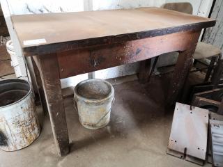 Heavy Duty Vintage Steel Topped Wood Workshop Table