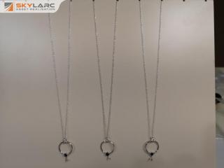 3x Matching Sterling Silver Necklaces Pendants w/ Black Stones