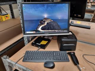 HP EliteDesk W/ Monitor, Label Printer, Barcode Scanner