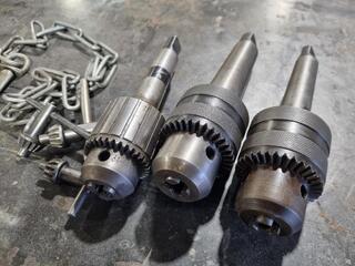 3x Keyed Drill Chucks w/ Morse Taper Mounting Shanks