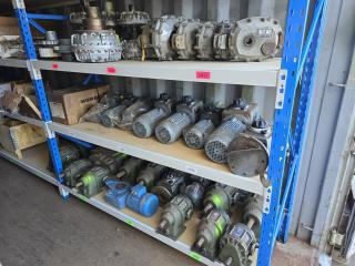 3 Shelves of Motors, Reduction Boxes Etc