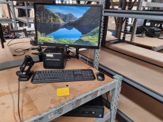 HP ProDesk W/ Monitor, Label Printer, Barcode Scanner