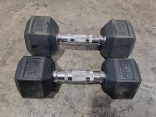 8kg & 6kg Hex Rubber Dumbells by XLR8
