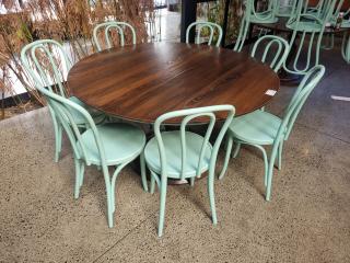 Large Round Cafe Table and 7 Chairs