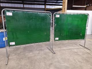 2x Freestanding Welding Screen Frames w/ Green Screens