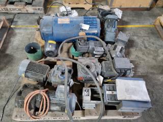 Pallet of Assorted Electric Motors and Nordson Applicator