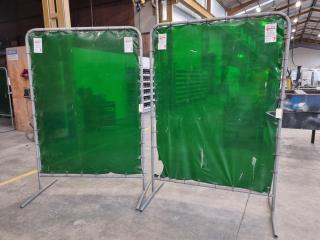 2x Freestanding Welding Screen Frames w/ Green Screens