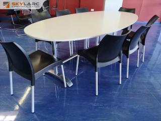 Stylish 2400mm Office or Cafeteria Table w/ 8x Stacking Chairs
