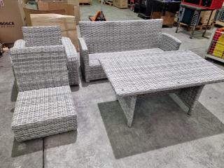 4-Piece Outdoor Wicker Sofa, Chairs, Table, Missing Cushions