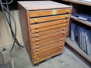 Huge Lot of Metal Numbers & Letters w/ Wooden Storage Drawer Unit