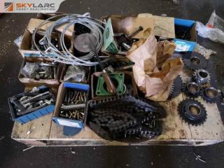 Lot of Assorted Drive Chains, Bolts, Gears, Cable & More