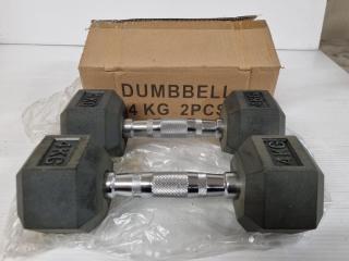 2x 4kg Hexagonal Dumbells, New