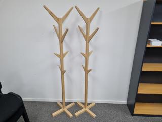 2x Bamboo Wood Coat Racks