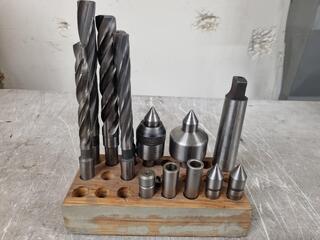 Assorted Taperd Shank Drills, Adapters, & Lathe Centres