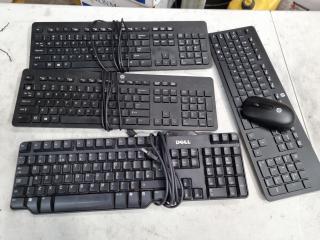 4x Cordless & Corded Keyboards + 1x Mouse by HP and Dell