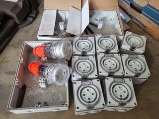 Assorted 3-Phase Electrical Plugs, Sockets, Boxes