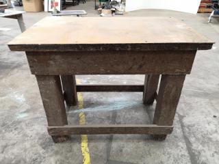 Vintage Wood Workshop Table w/ Steel Top