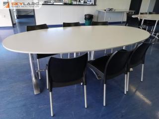 Stylish 2400mm Office or Cafeteria Table w/ 6x Stacking Chairs