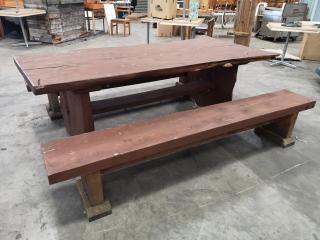 Large Macrocarpa Wood Table w/ Matching Bench Seating