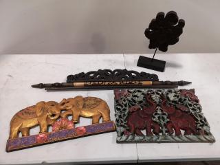 4x Assorted Asian Wooden Decor Items Carvings