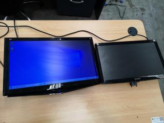 2x ViewSonic LED Computer Monitors, 18" & 22" Sizes, No Bases
