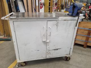 Heavy Steel Mobile Workbench Cabinet Trolley w/ Vice