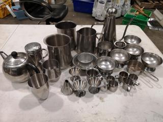 Assorted Stainless Steel Restaurant Teapots, Bowls, Pitchers & More